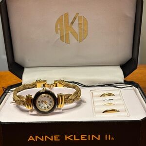 Anne Klein II Women's Gold Mesh Watch & Interchangeable Bezels-NEEDS NEW BATTERY